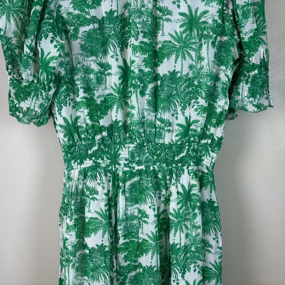 Vineyard Vines S Marthas Vineyard Tropical Toile Tie-Neck Midi Dress Green/White - Picture 6 of 16